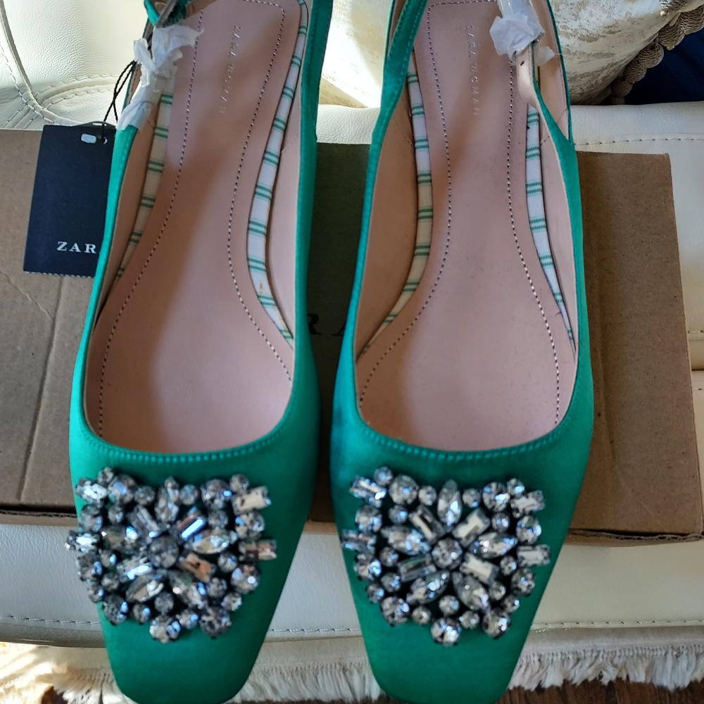 Zara Green Embellished Women's Shoes